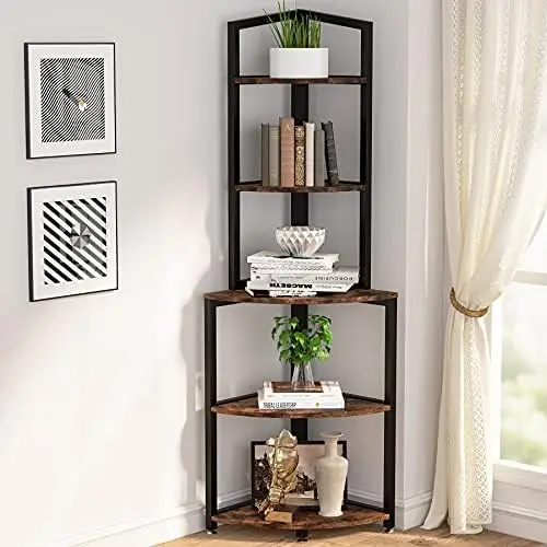 

Corner , 5 Tier Corner Bookshelves Freestanding Small Bookcase, 60 Inch Tall Corner Ladder , Industrial Plant Stand for Living R