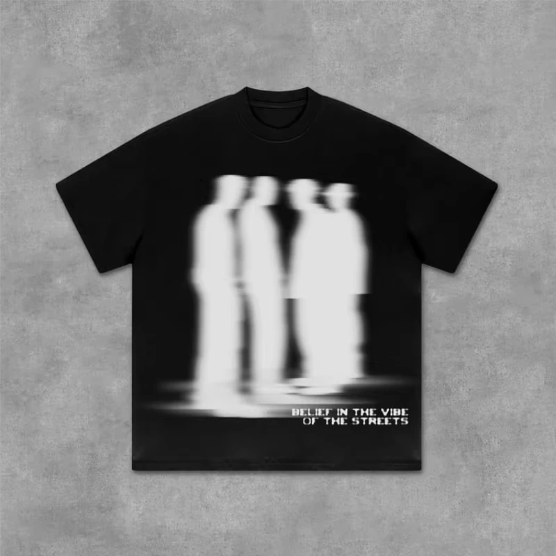 Street Atmosphere Virtual Shadow Characters Shadow Graphic Cotton T-Shirt Men Y2K Vintage Tshirt Streetwear Women Tops