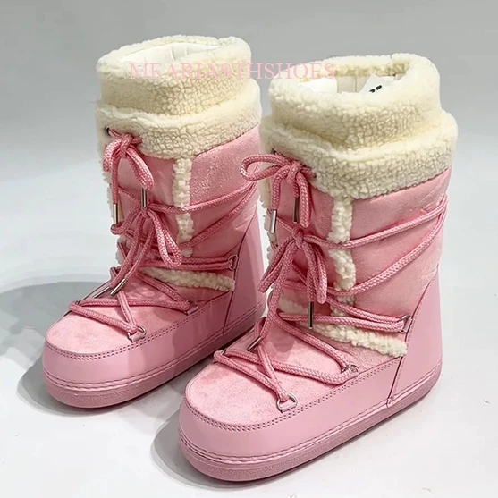 Winter long Boots Women Snow Boots Cold-proof Ski Boots Warm Mid-calf Space Boots Slip-resistant Cotton Shoes size 35-40