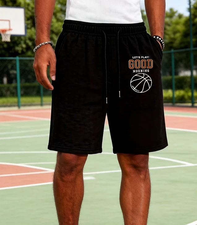 

Летние универсальные шорты с принтом "Good Morning Let'S Play Basketball" для мужчин, повседневные спортивные шорты для фитнеса, уличные шорты