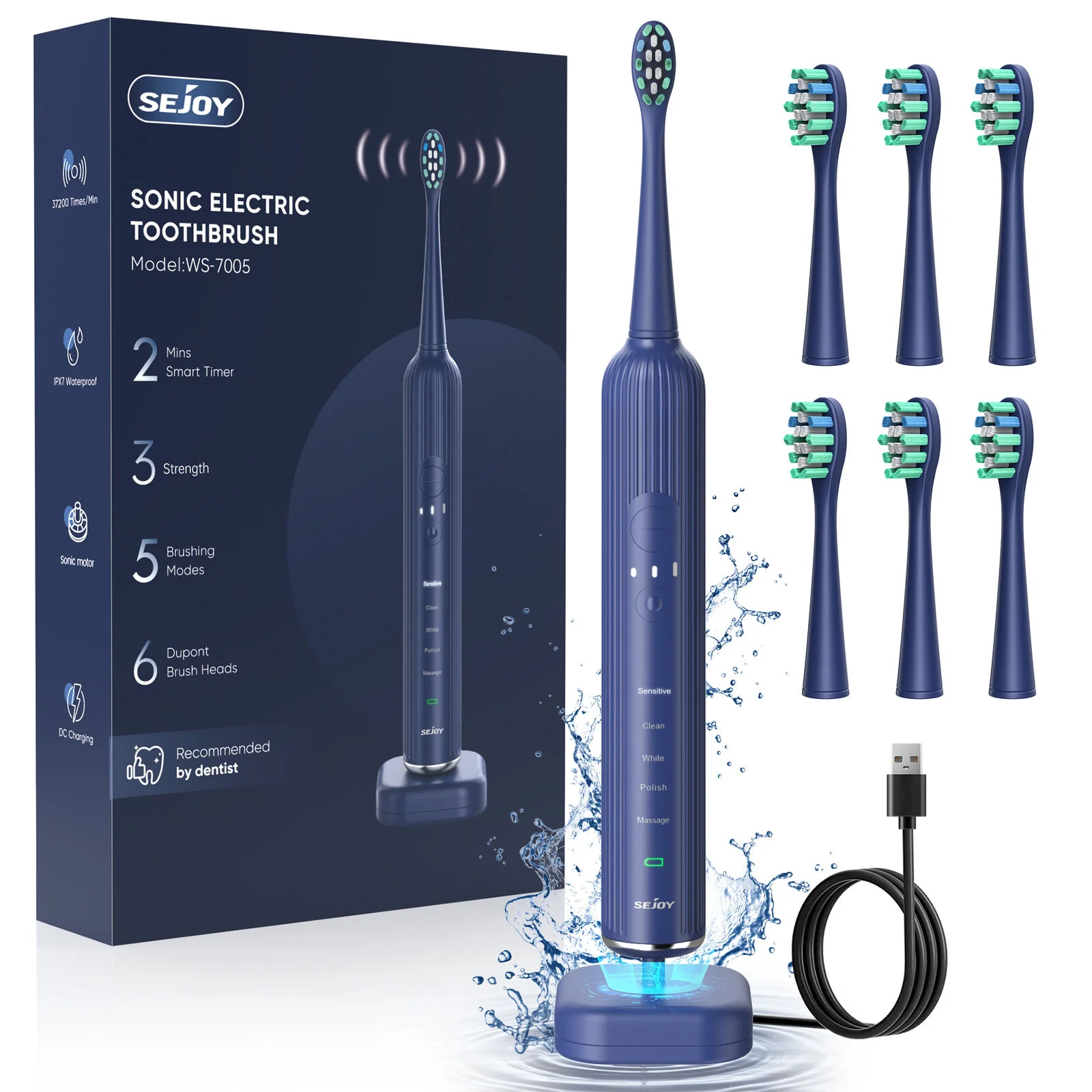 SEJOY Oral Cleaning Personal Sonic Electric Toothbrush Care Appliances lPX7 5 Modes Smart Rechargeable Automatic Toothbrush