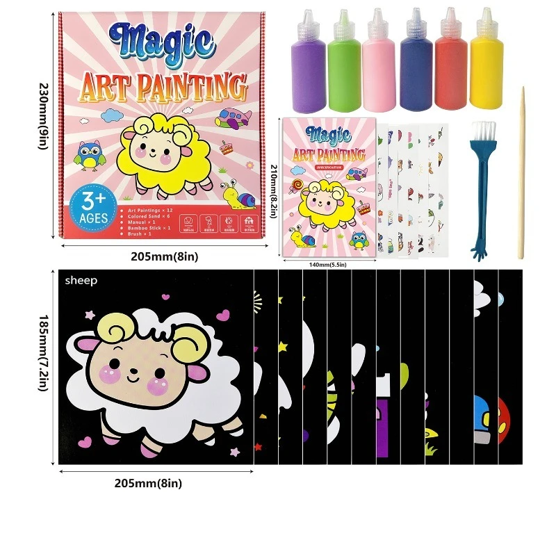 Ensemble de peinture au sable pour enfants, jouet créatif de sable coloré, fait à la main avec autocollants, peinture au sable pour enfants, DIY bricolage