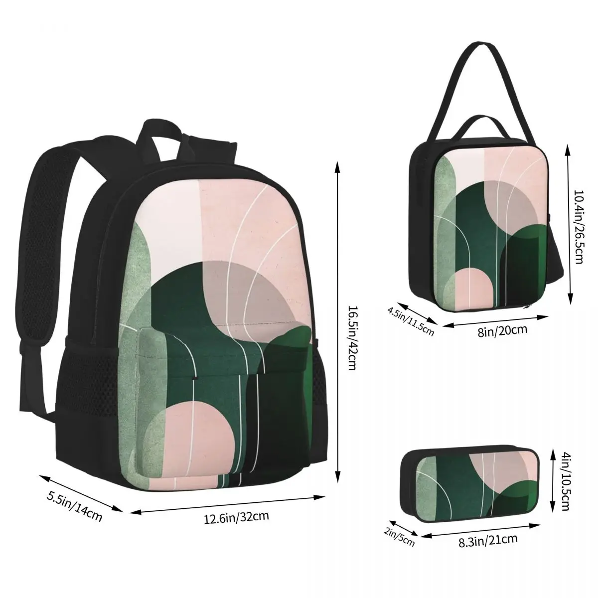 Mid Century Arches In Pink And Green Backpacks Boys Girls Bookbag School Bags Kids Rucksack Lunch Bag Pen Bag Three-Piece Set