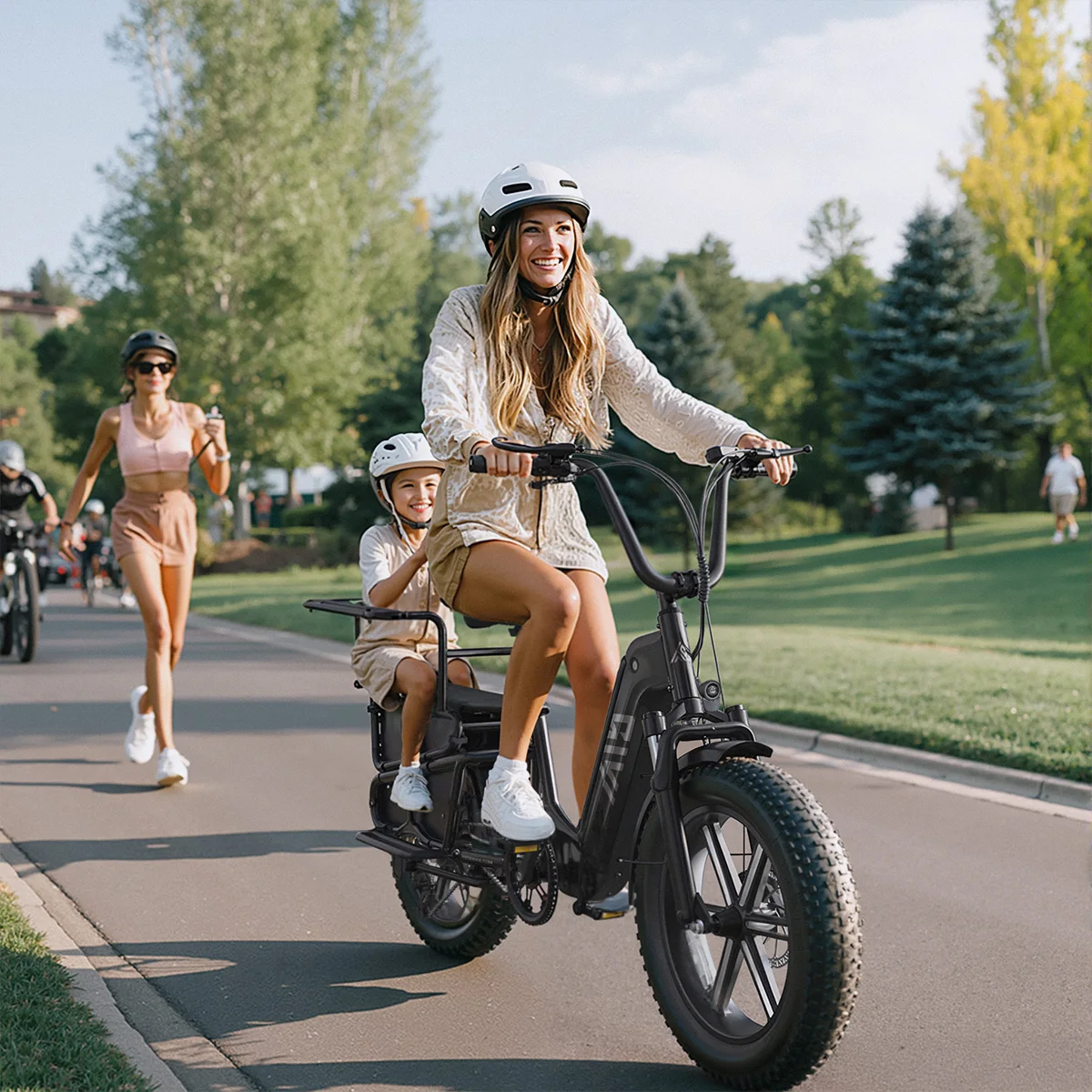 Family Electric Long Tail Cargo Bike for Kids, Pets, Large Capacity, Foldable, Urban Commute  Transport, Pedal Assist