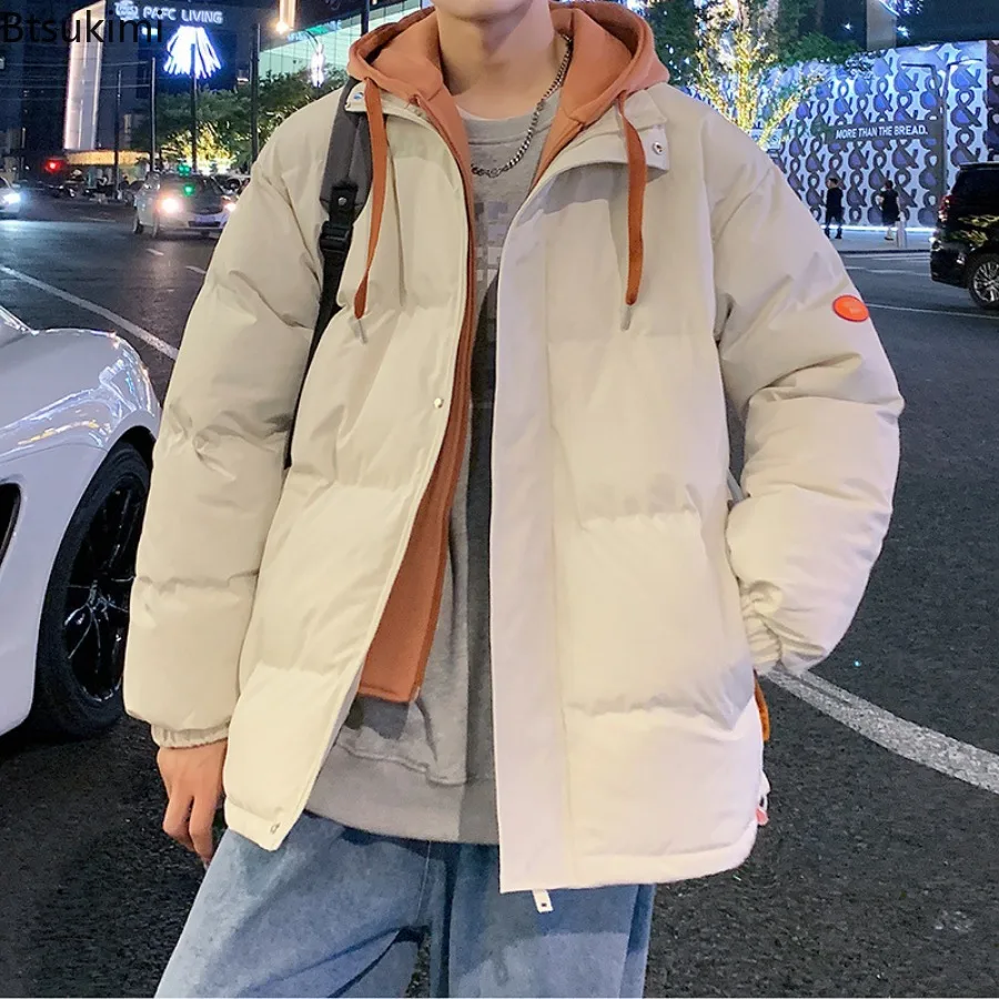 2024ชายหนาWarm Parka Hoodedหนาปลอม2ชิ้นชุดลําลองเสื้อแจ็คเก็ตแฟชั่นฤดูหนาวเสื้อสําหรับชาย