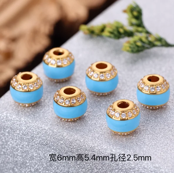 

18k real gold beads blue beads colorful beads loose beads white zircons beads 6mm hole 2.5mm