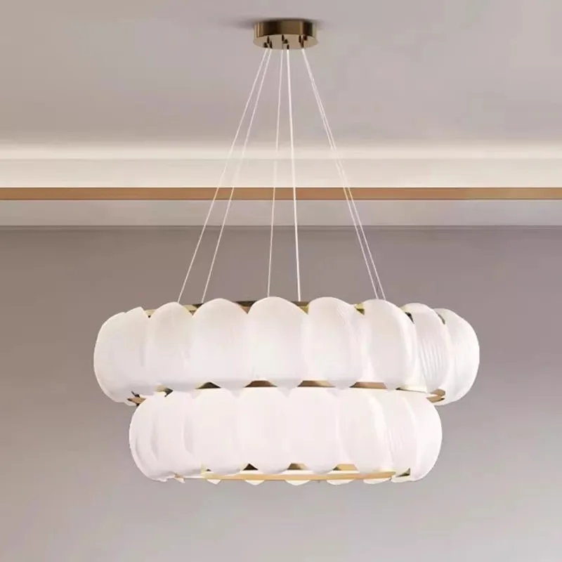 French cream wind living room chandelier designer creative ring shell feather glass dining room bedroom decorative lamp