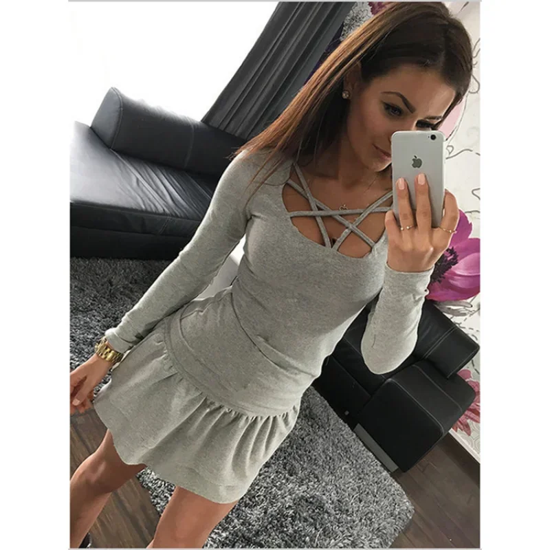 2024 Long Sleeved T-shirt Women's Solid Color Cross Neckline Solid Color Autumn Women's Clothing