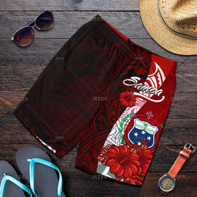 New Harajuku 3D Print Samoa Emblem Beach Shorts Fashion Streetwear Board Shorts Unisex Cool Swimming Shorts Mens Swimming Trunks