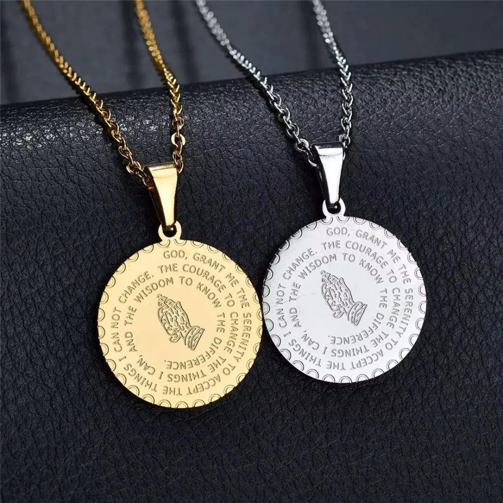 Religious Bible Praying Hands Pendant Female Silver Gold Color Stainless Steel Christian Necklace for Women Men Jewelry Gift