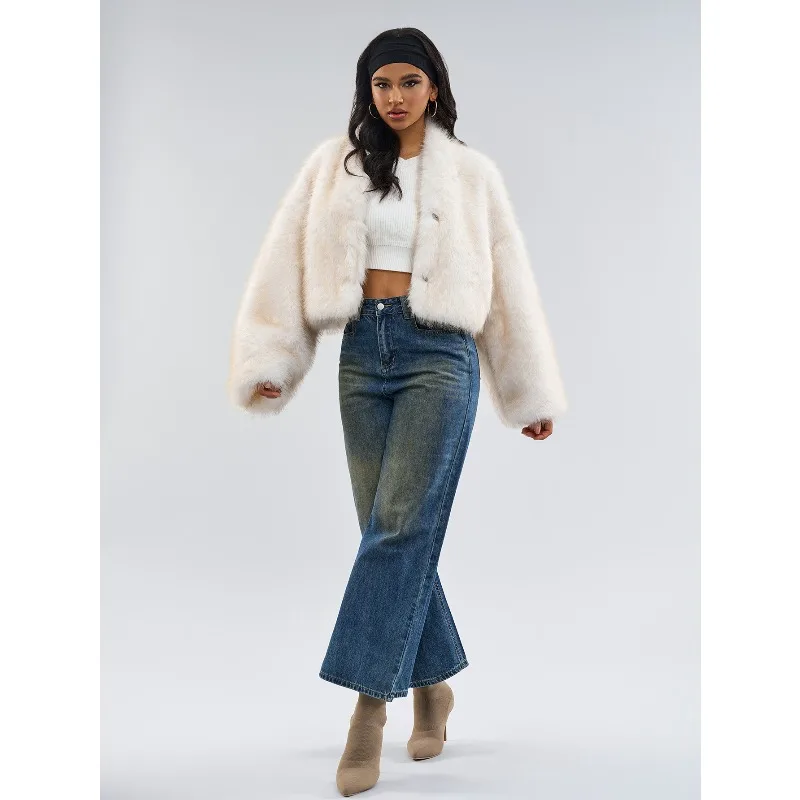 Outcoat Esportazione transfrontaliera Cappotto corto in pelliccia di visone sintetica per donna Giacca in peluche a due indumenti con design autunnale e invernale di nicchia retrò