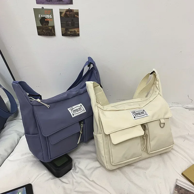 Girls Korean Ulzzang Messenger Bag Women New 2024 Nylon Bags Multipockets Crossbody Bags For Women School Book Shoulder Bag