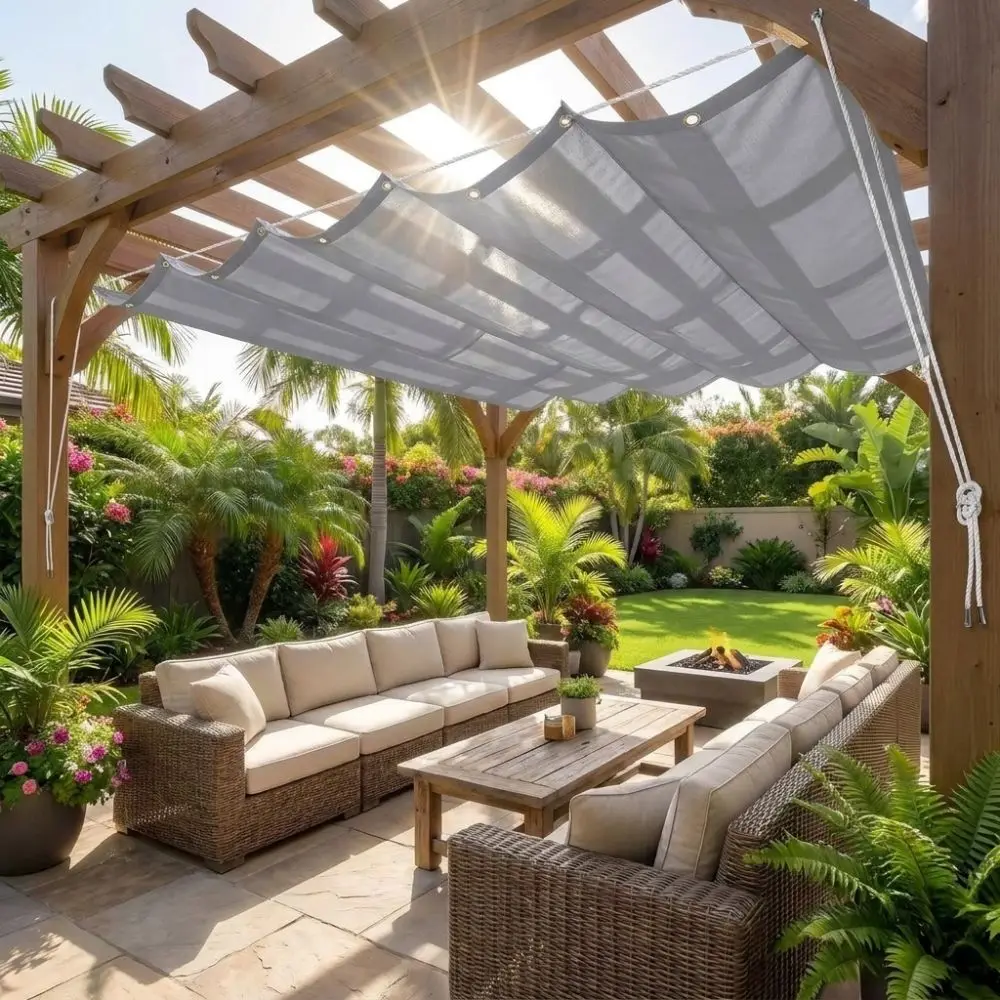 Waterproof Wave Retractable Sun Shade Canopy Heavy Duty UV Protection Garden Sunshade Net Telescopic Rainproof Shade Cover