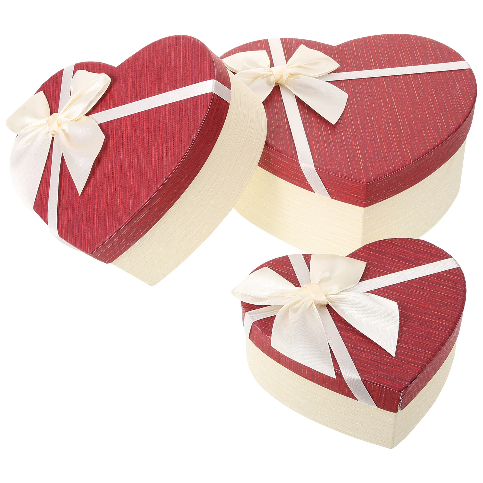 3 Pcs Box Heart Shaped Flower Container Boxes White Gift Red Bow Case Bow-knot Chocolate
