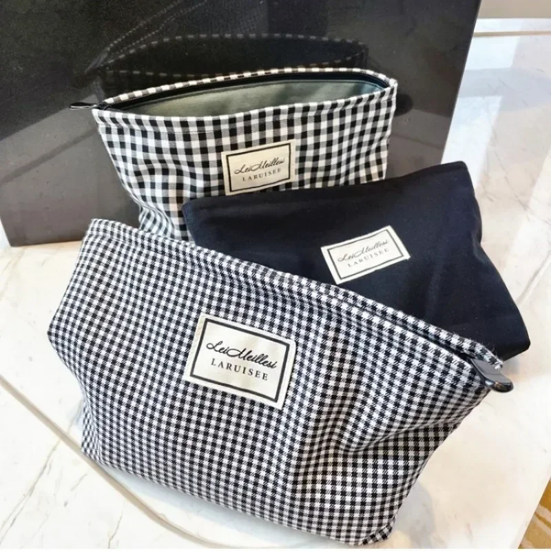 Make Up Organizer Beauty Storage Woman Men Travel Toiletry Bags Cotton Makeup Bag for Bag Plaid Large Cosmetics Pouch Necesserie