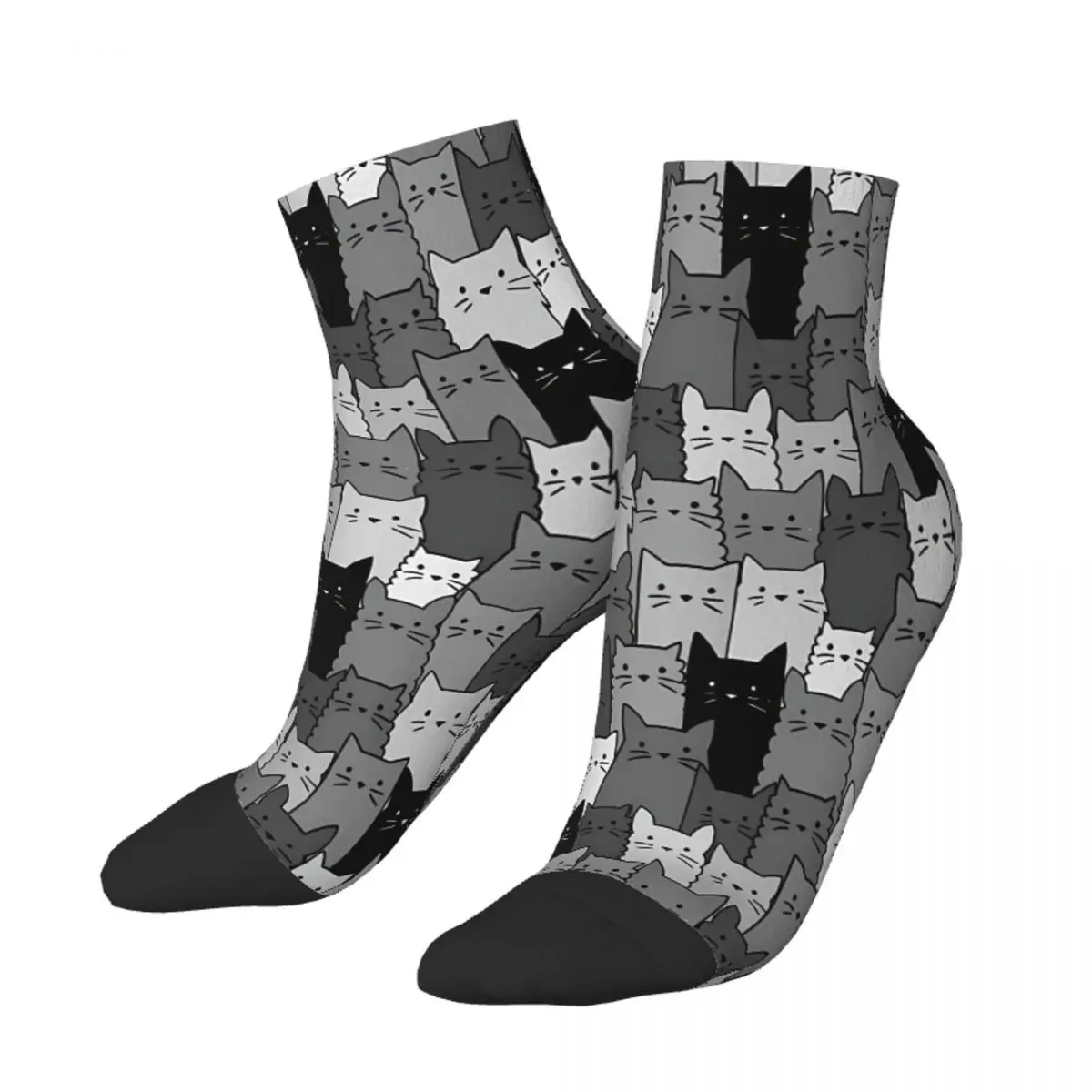 Silent Cats Monochromatic Ankle Socks Male Mens Women Winter Stockings Printed