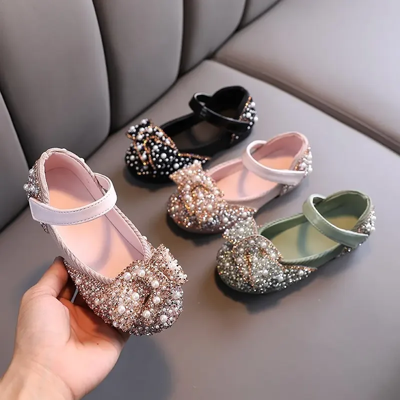 Princess Shoes for Girls Green Pink Party Wedding Luxurious Glitter 21-36 Kids Single Shoe Summer Spring Fashion Girl's Flats