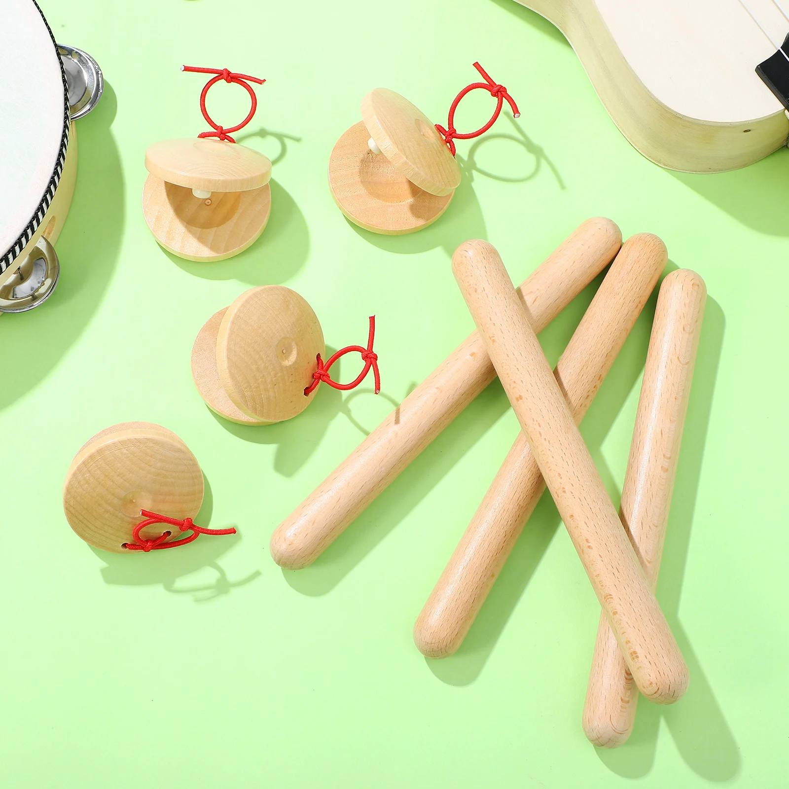 

4 Pairs Rhythm Stick Musical Castanets Sticks for Percussion Cartoon Instruments Wood