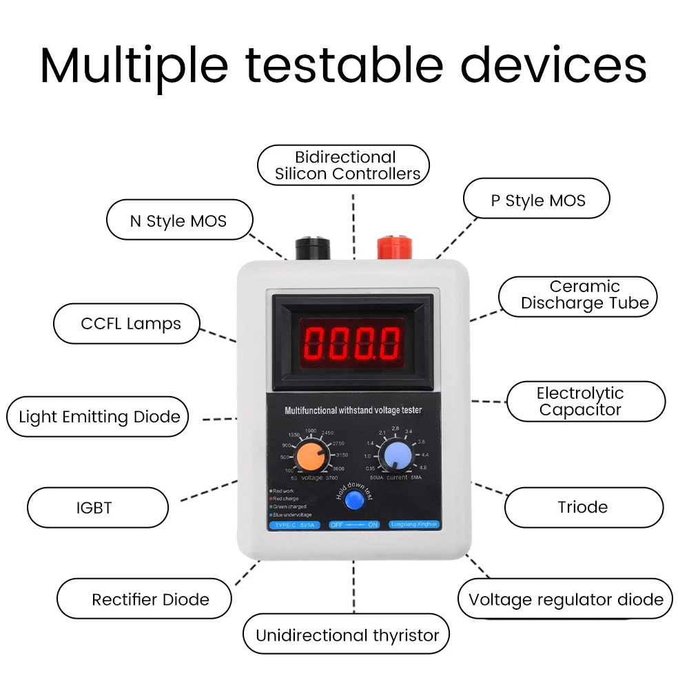 Imagem -03 - Testador Igbt dc 50v3700v Testador de Tensão Transistor Nemos Pmos Mos Triodo Mov Led Capacidade de Tensão Suporta Testador de Tensão