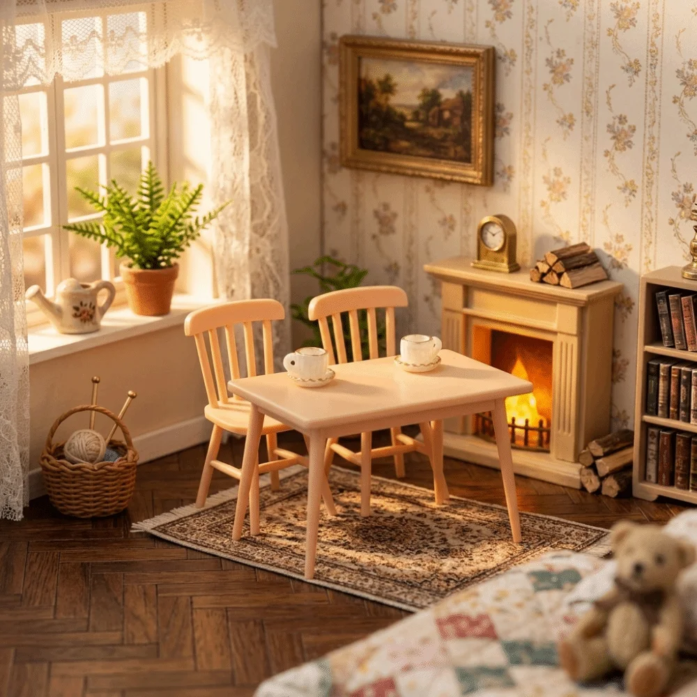 1 Set Ornament Simulation Miniature Table and Chair Model Mini Detailed Toys for Kids Plastic Pretend Play Toys Dollhouse Scene