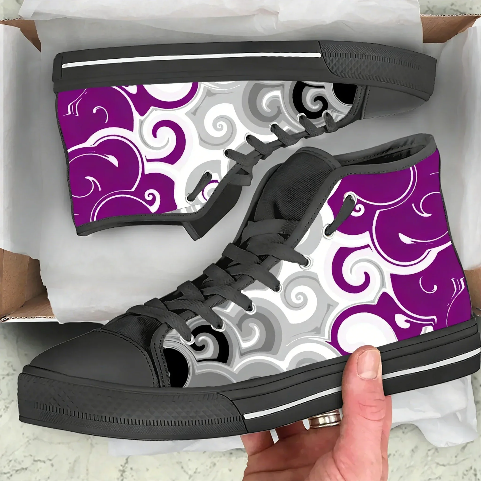 

Кеды унисекс с флагом асексуальной гордости, модные, повседневные, высокие, из дышащего холста, легкие, популярные, для мужчин и женщин