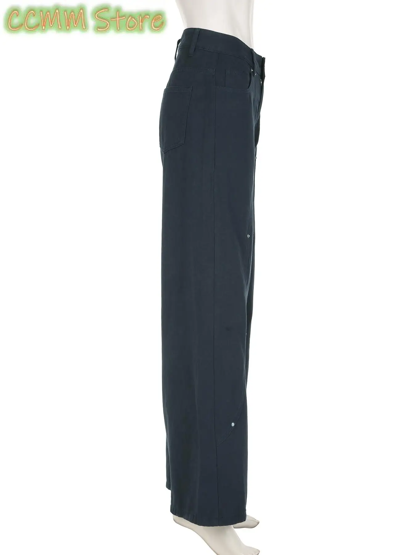 Casual Loose Rivet Jeans Wide Leg Pants Basic Low-Waisted Straight Pants Women Spring Autumn Streetwear Ladies