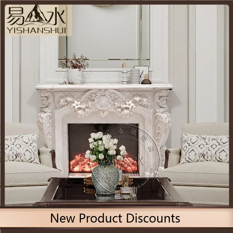 

Asmt56 Marble mantel French light luxury European cabinet villa hall heating ornament background wall decoration carving customi