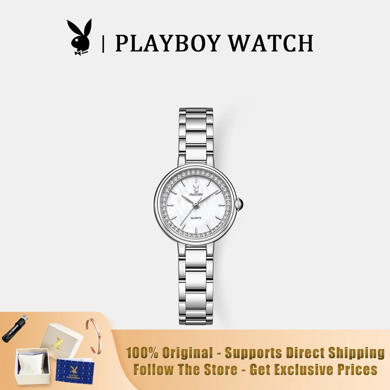 PLAYBOY 3536 Brand genuine diamond-studded elegant fashion dial stainless steel strap ladies woman quartz watch