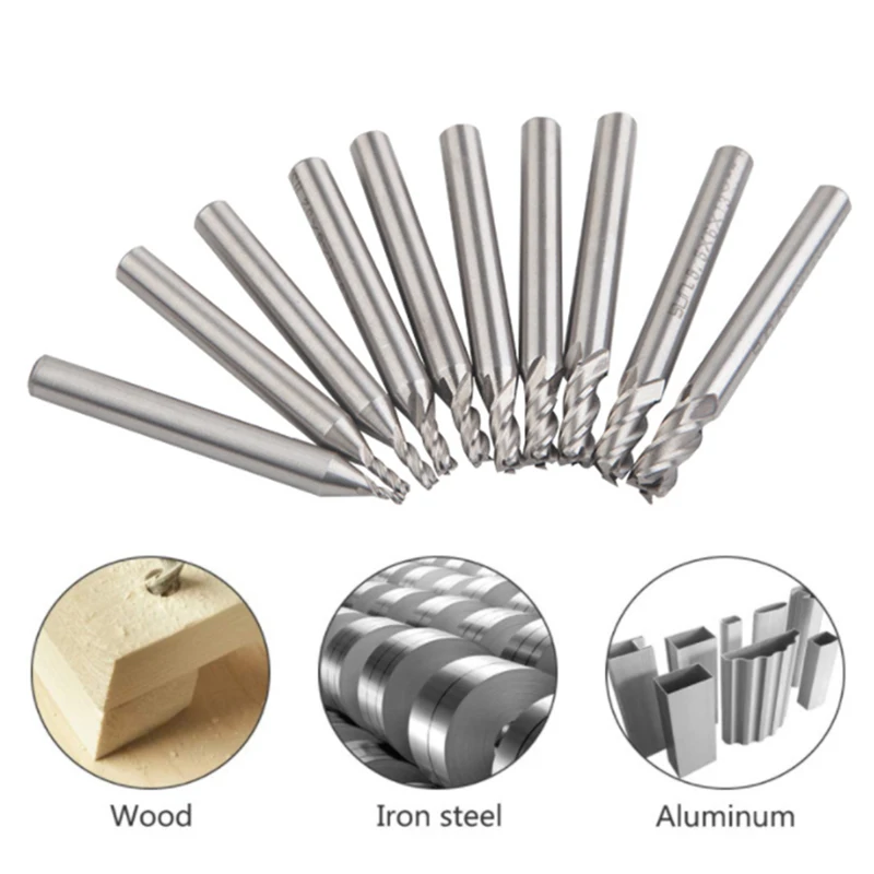 10pcs HSS 2 2.5 3 3.5 4 4.5 5 5.5 6mm Milling Cutter Bit Set 2/3/4 Flute High Speed Steel End Mill CNC Milling Tools Set