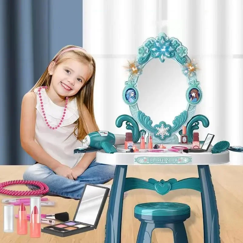 Disney Frozen elsa anna princess Makeup game Kids Cosmetics toy lipstick ring perfume dresser dressing table sets for girls gift