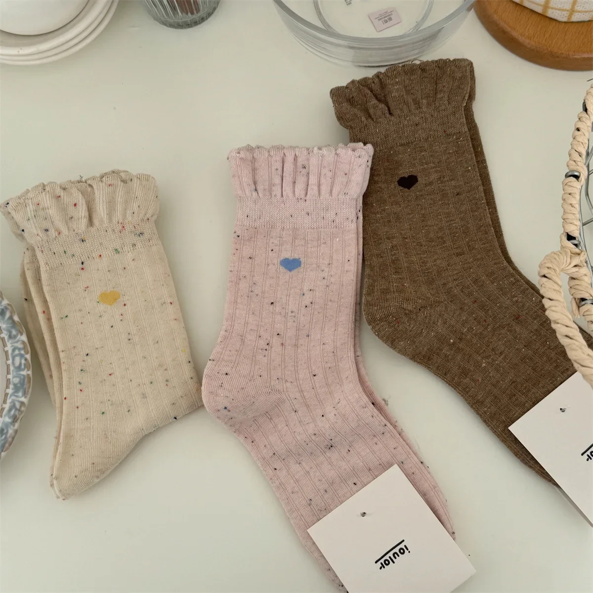 SP&CITY Colorful Dot Cotton Boneless Women's Socks Cotton Cute Ruffle Middle Tube Socks Fashion Casual Student Comfortable Socks image 2