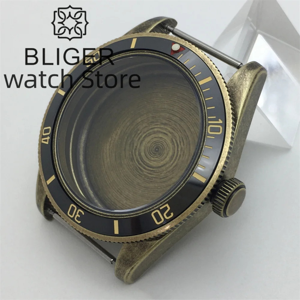 BLIGER Bronze 39mm Men's case fits NH34 NH35A NH36 PT5000 movement fits 28.5mm to 29.2 mm dial Dome sapphire glass ceramic bezel