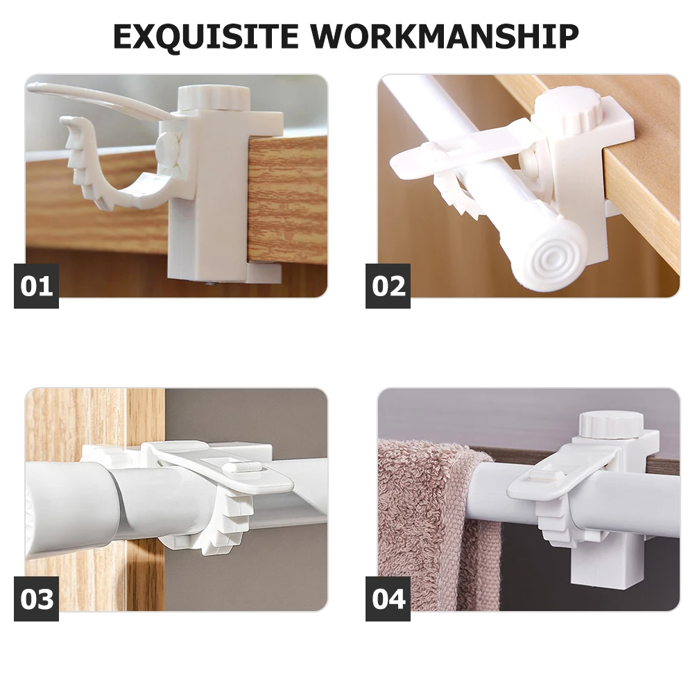 

2Pcs Curtain Brackets Adjustable No Drill Closet Support PP ABS Material White Curtain Bracket Easy Install Hardware