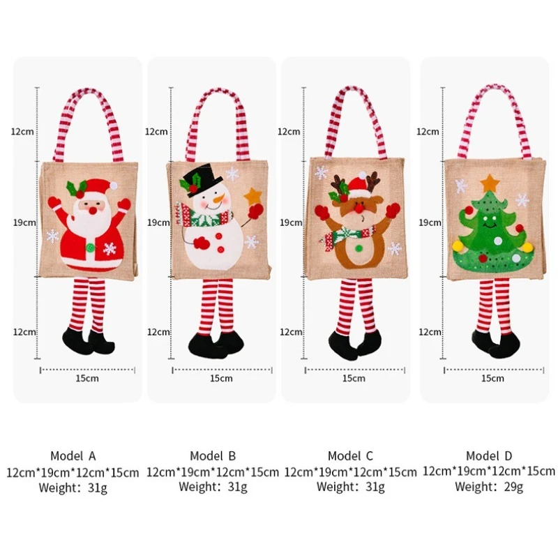 Christmas Decorations, Cartoon Printed Gift Bags with Striped Handles, Festive Portable Tote Sacks for Kids Holiday Presents