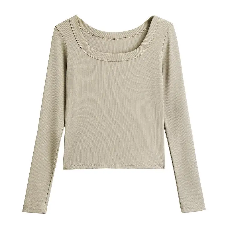 T-shirt da donna grande quadrata Ne Long Sve Base irt comoda ed elastica da pendolarismo Sle Pure Color Faion Top da donna