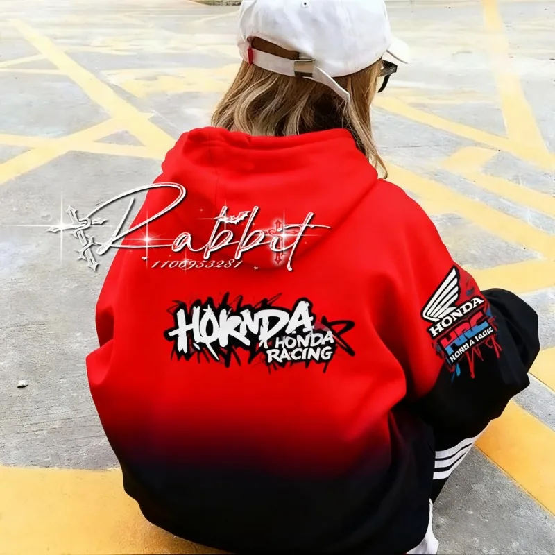 2025 جديد الخريف/الشتاء موضة الشارع هوديي زوجين دراجة نارية المتحمسين المسار متسابق دراجة نارية سباق الكتابة على الجدران هوديي