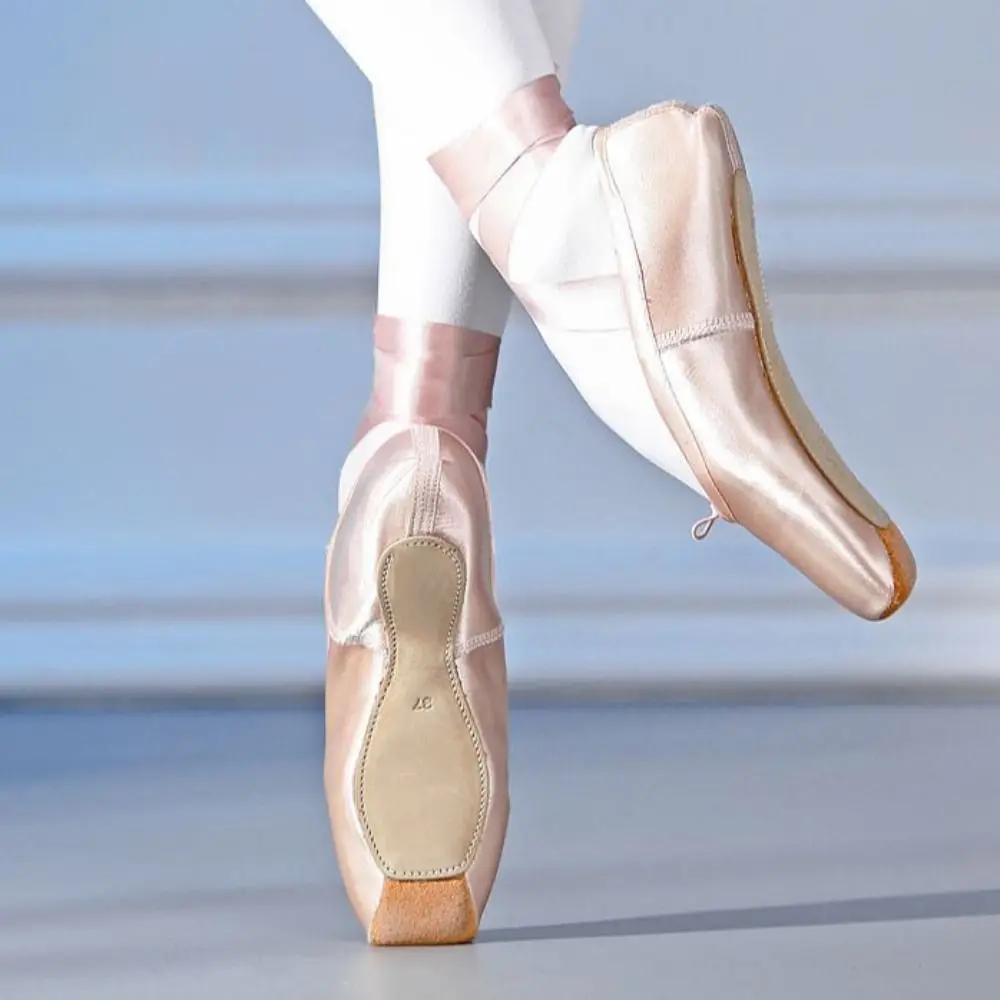 Professional Ballet Shoes Satin Girls' Ballet Shoes Soft Sole Pointy Pointe Shoes Champagne Elastic Princess Shoes Pilate