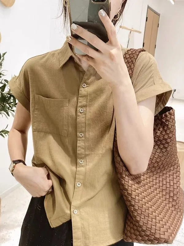 

Retro Sle ort Sve Turn-down Collar irt for plus Size Women Summer Faionable Casual Loose Fit Color Button up