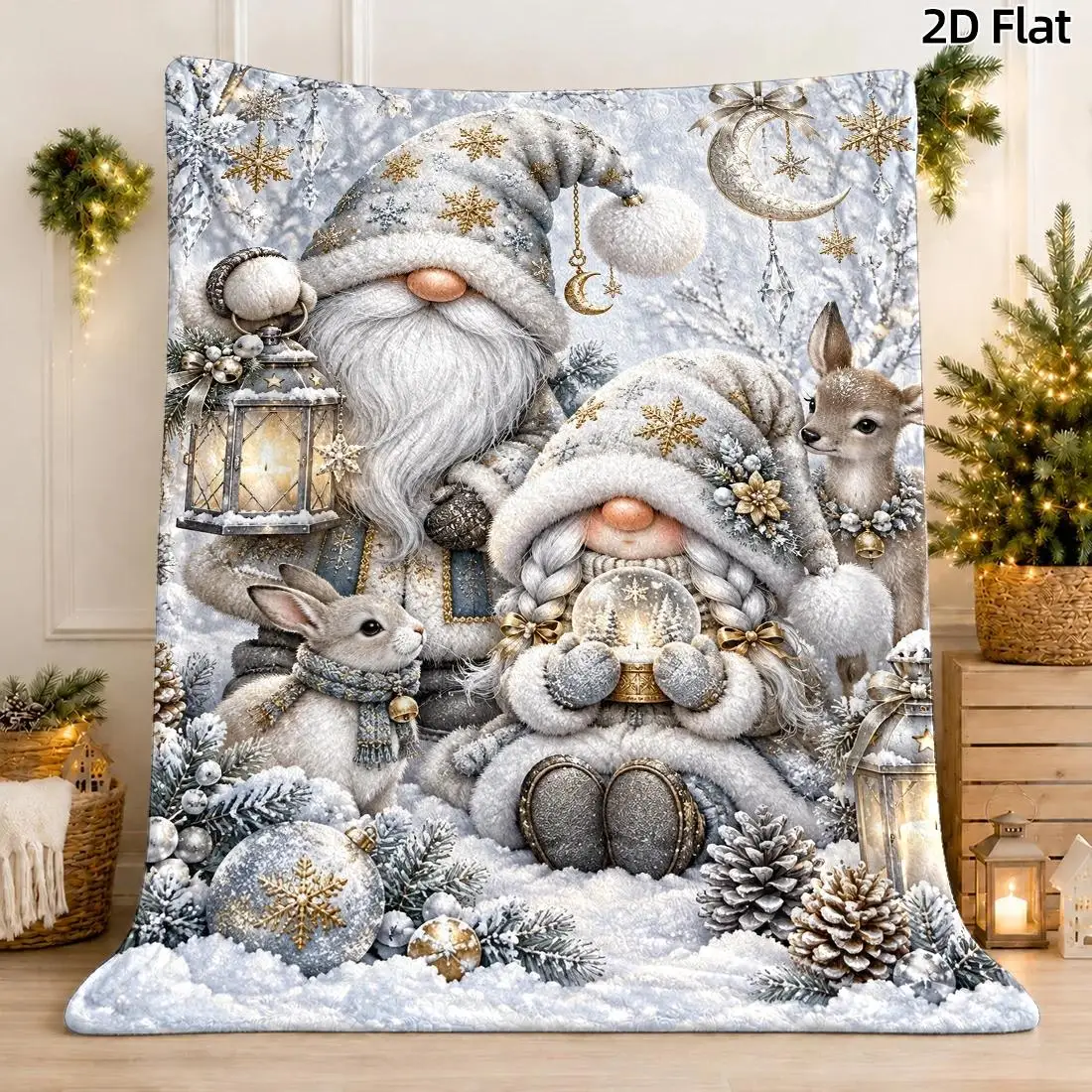 Cozy Christmas Gnome Winter Scene Throw Blanket Xmas Holiday Decor Plush Throw for Couch Bed