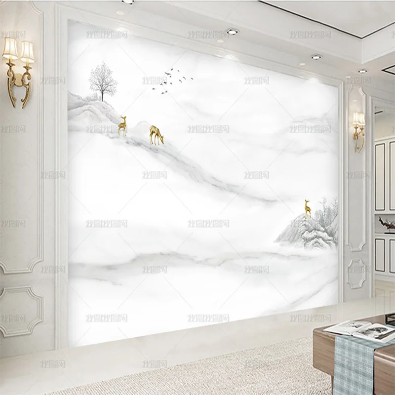 custom Modern high definition wallpaper elegant simple abstract ink Jazz white marble wallpaper mural landscape background wall