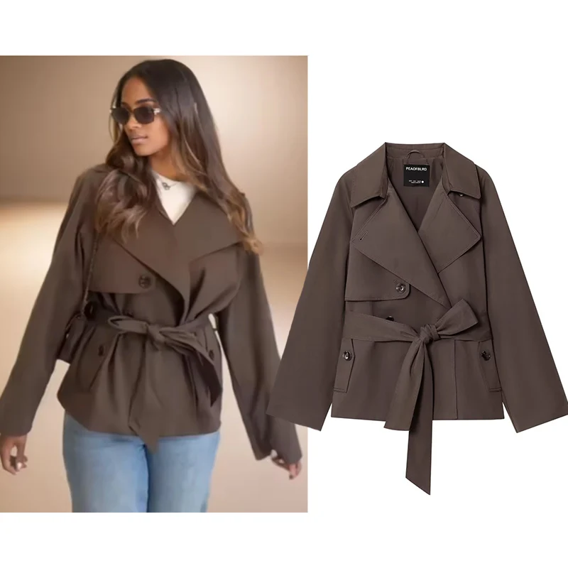 

Women's Jacket 2025 New Fashion Autumn Russet Long Sleeve Belt Embellished Women Trench Coat Casual Personality Versatile
