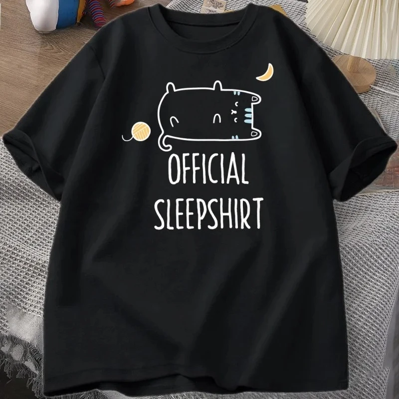 Funny Cat Sleep T-shirt Cute Kitten Tshirt Casual Short Sleeve T Shirt Women Clothing Summer Round Neck Tops Streetwear