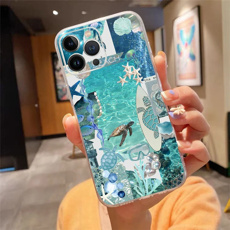 

Phone Case For iPhone 17 Pro Max Air 16 15 14 13 Pro Max 15 16 Pro 15Plus Silicone Cover Summer Sceneary Ocean Animal