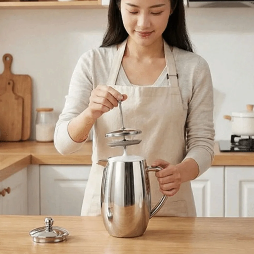 

Кофейник-френч-пресс из нержавеющей стали 304, двухслойный, с зеркальным покрытием, термоизолированный, ударопрочный, с фильтром для кофе и чая