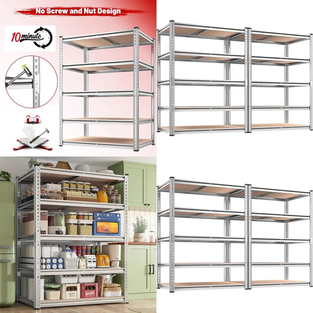 

Прочные металлические стеллажи для хранения, 5-ярусные, 72x35.55x16 дюймов, оцинкованные, 2 штуки в комплекте, для гаража, подвала, кладовой и других помещений