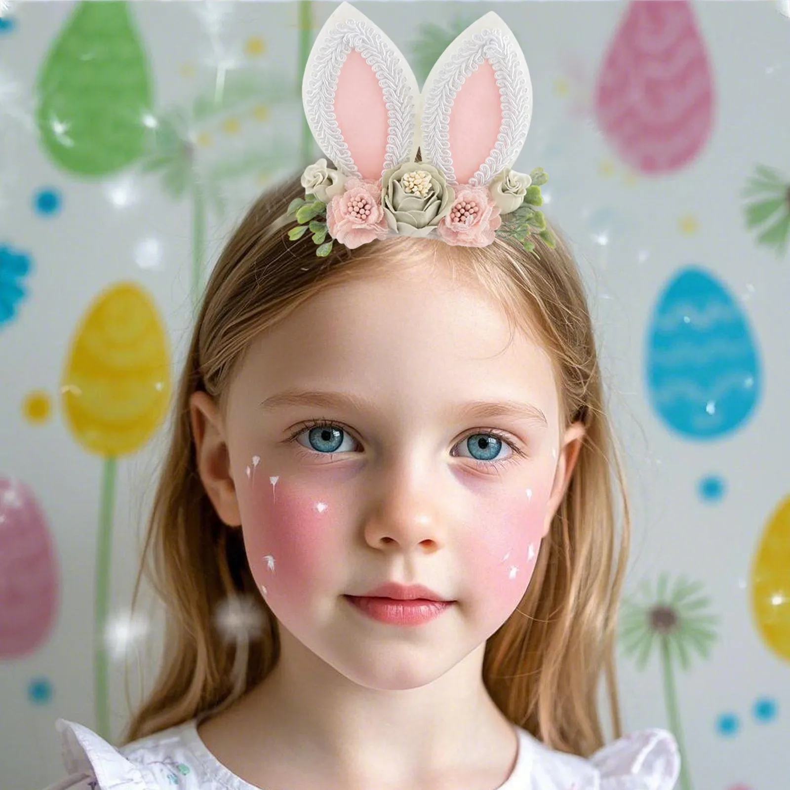 Squiggle Clip Bunny Rose Ears عيد الفصح عصابات الرأس للفتيات الصغيرات زهرة تاج الربيع عصابات الرأس مقاطع كبيرة #2