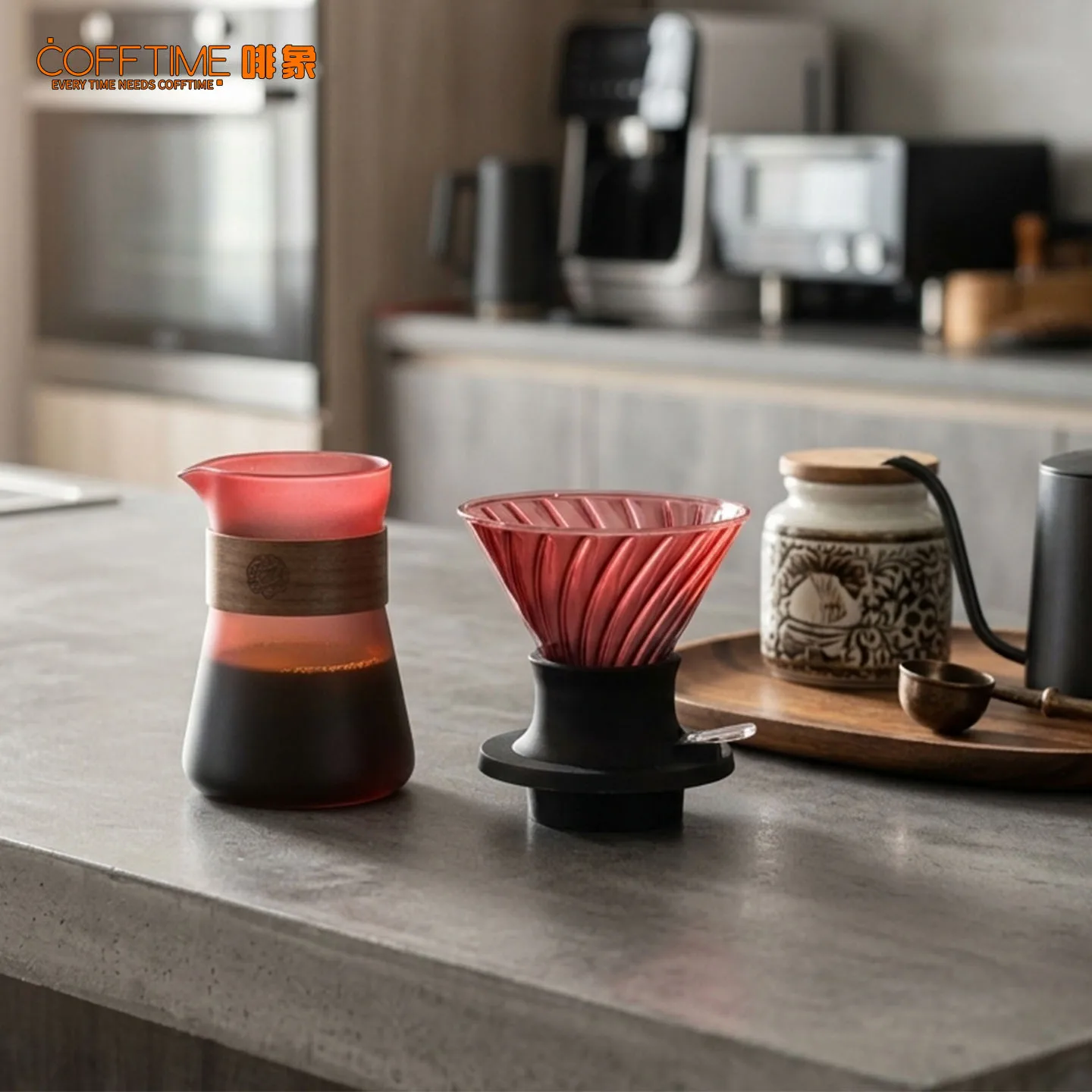COFFTIME Pour Over Coffee Maker Reusable V-Shape Filter Dripper Glass Coffee Hand Brewing Coffee Sharing Pot Funnel Filter Cups
