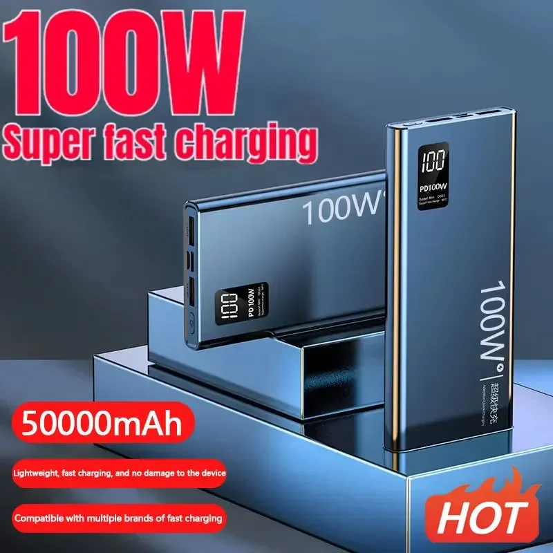 

New Power Bank 50000mAh 100W Dual Port Super Fast Charging Portable EXternal Battery Charger For iPhone Xiaomi Huawei Samsung