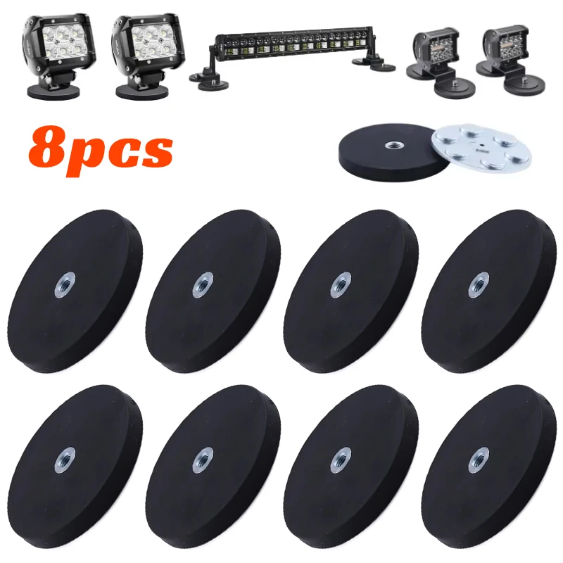 8PCS 43mm/66mm M4/M6 Internal Thread Magnetic Base Mount Bracket Clamp LED Work Light Bar Holder SUV Offroad