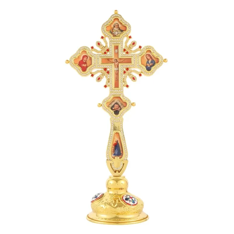 

【Best-selling】Gold Plated Church Product Holy Jesus Cross With Mary Religion Character Picture Nativity Religion Gift Orthodox A